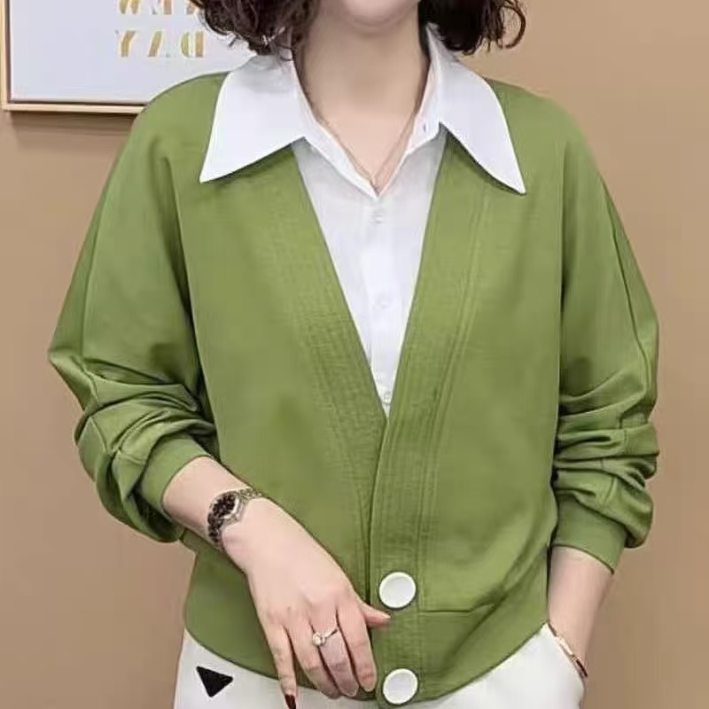 008#2025秋季新款假两件拼接气质衬衫