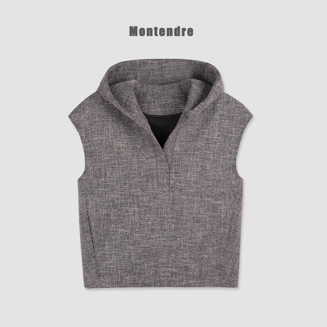 【MonTendre】 秋冬新款 S 连帽混纺气质马甲宽松百搭卫衣