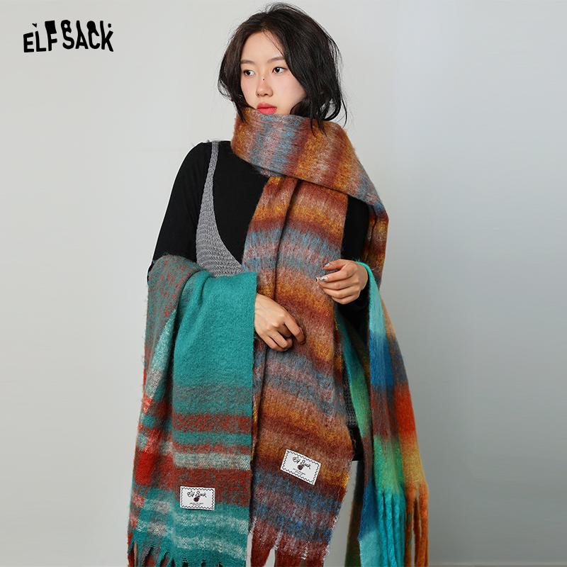 妖精的口袋格纹撞色复古流苏围巾女2025年冬季新款软糯保暖大围脖