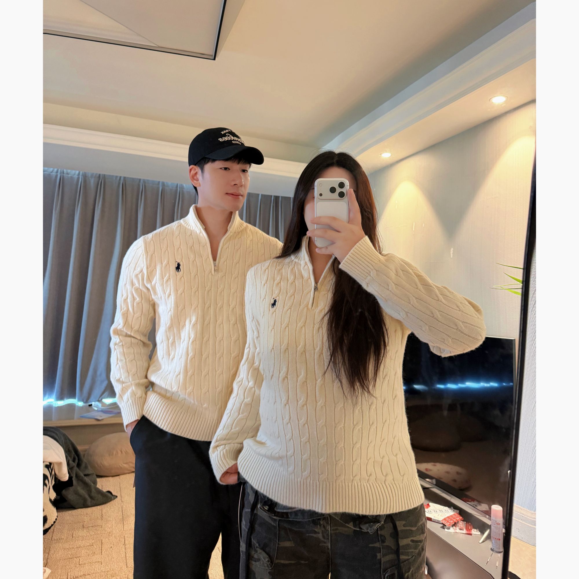 卤蛋公主【拉夫毛衣】米白色半拉链针织衫高级感慵懒内搭上衣情侣款