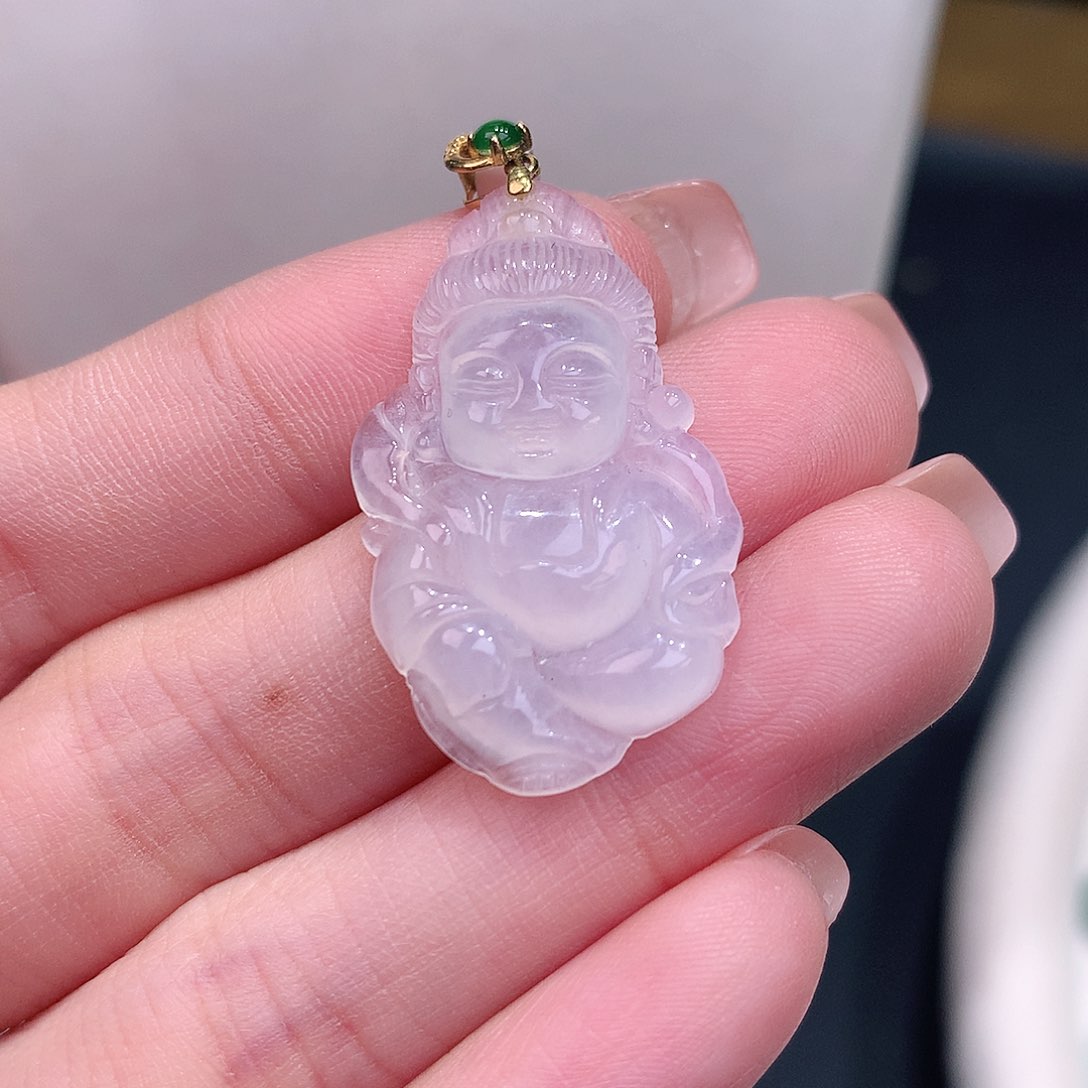 颈饰18K金镶嵌翡翠白冰宝宝观音