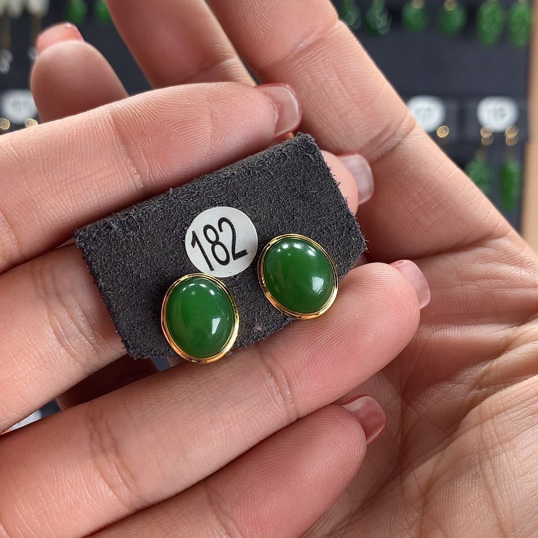 和田玉耳饰18K金镶嵌会*光182