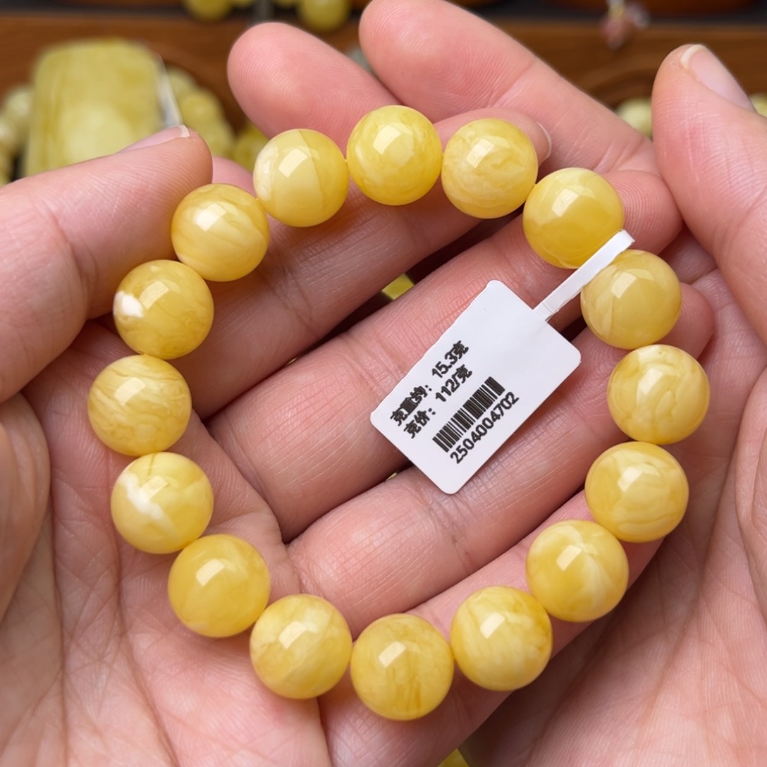 手链蜜蜡未镶嵌12圆珠浓蜡妖花