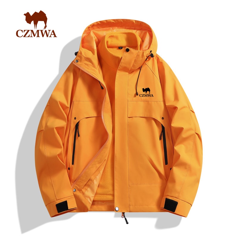 骆驼骑师秋冬男士户外外套运动情侣三合一连帽百搭休闲防水冲锋衣