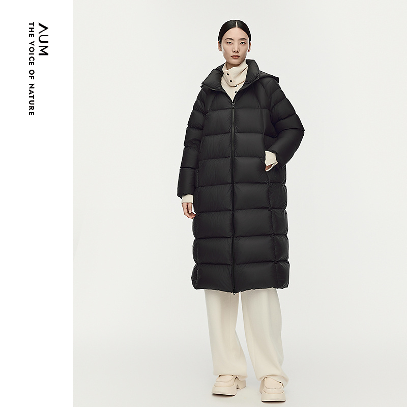 AUM噢姆25年冬季新款百搭黑色长款极寒加厚保暖羽绒服M1FZ4916Y