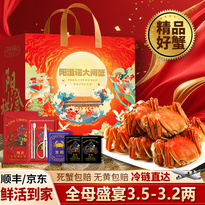 【活蟹现发】正宗阳澄诺大闸蟹鲜活全母盛宴3.5-3.2两6/10只礼盒装