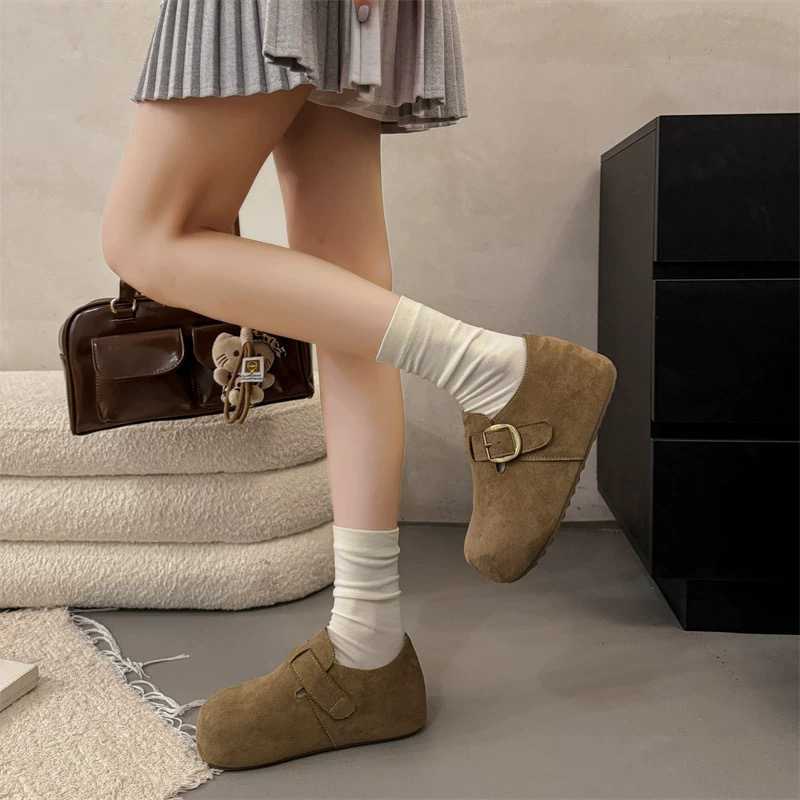 厚底内增高加绒勃肯鞋女秋新款一脚蹬丑萌大头全包博肯鞋舒适百搭