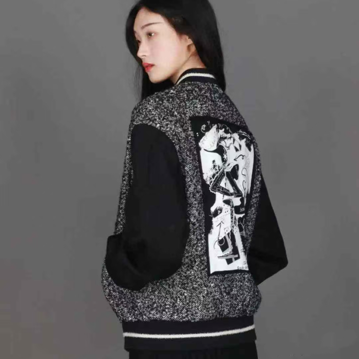 不支持退换 1400312 时尚拼接花呢棒球服短外套女秋冬