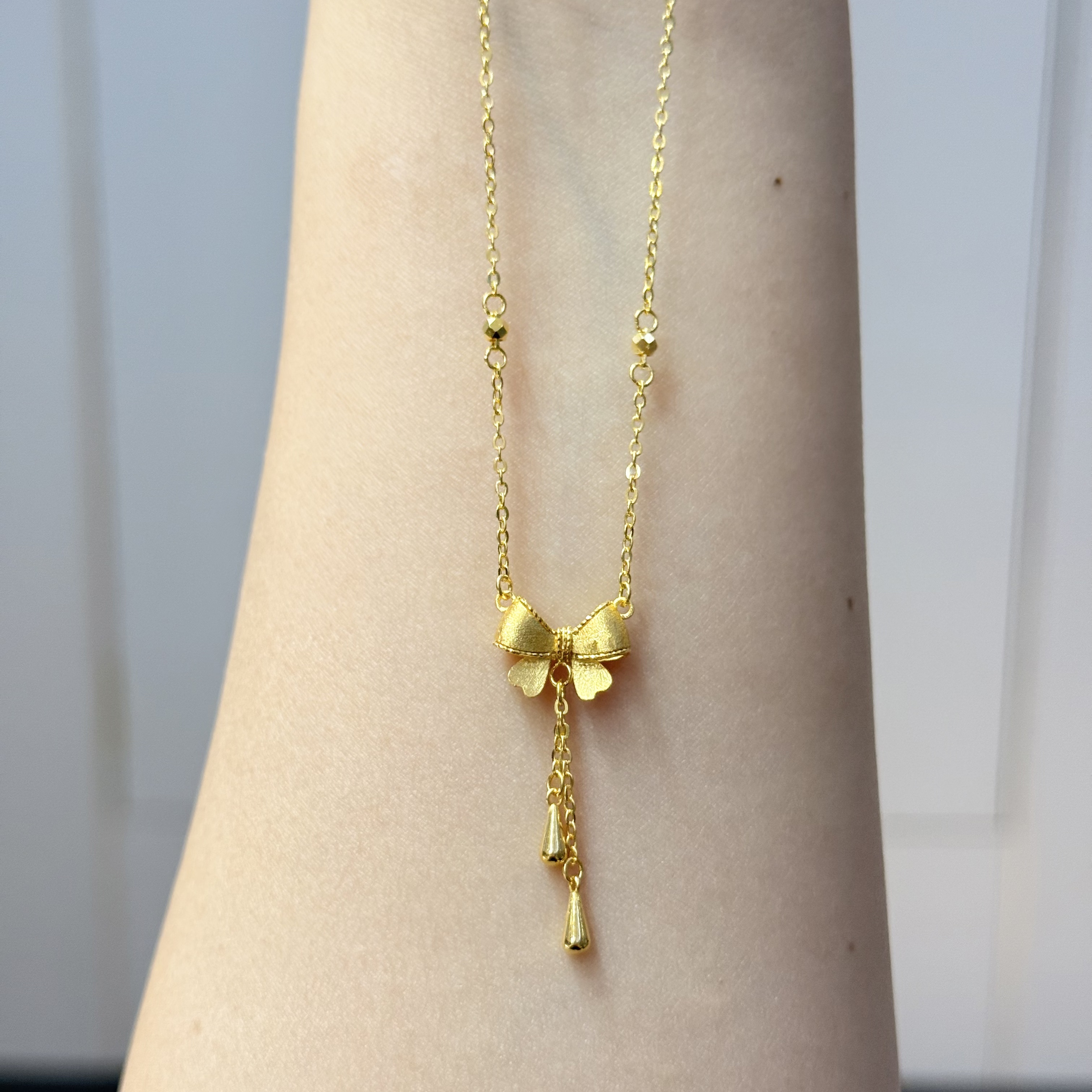 新年-Q【蝴蝶结流苏套链】足金999精工5G