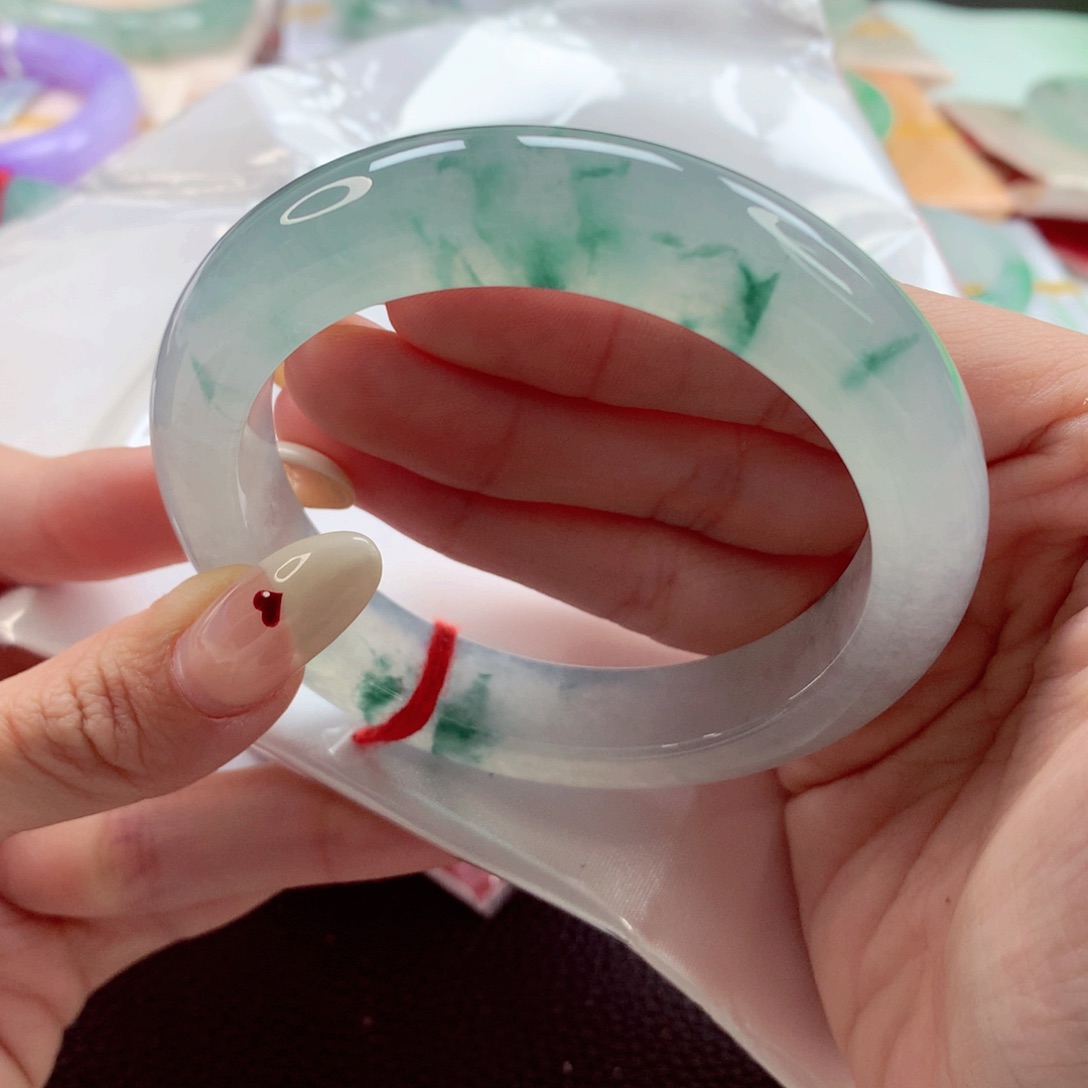 翡翠手镯未镶嵌56.5 水墨丹青 灵