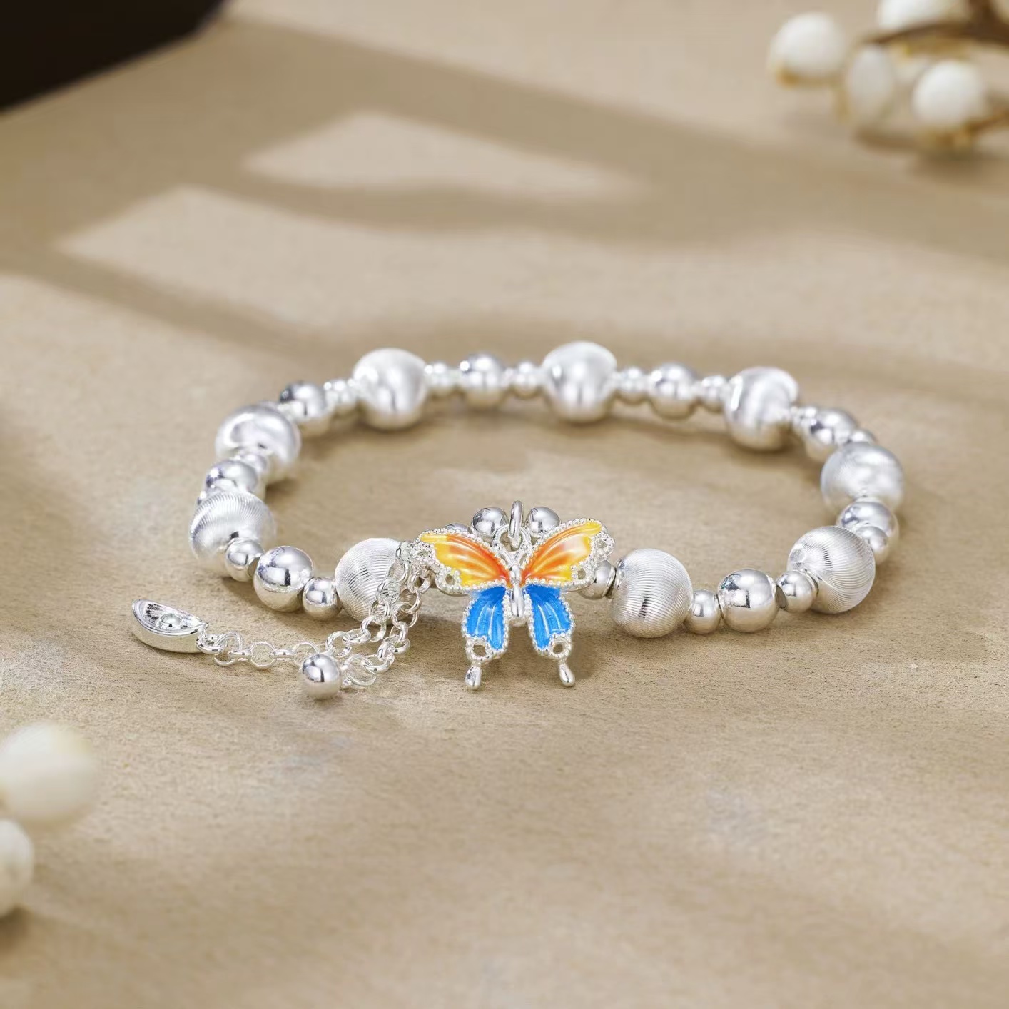 【清货专用】弹力绳镂空绣球蝴蝶珐琅手链A13