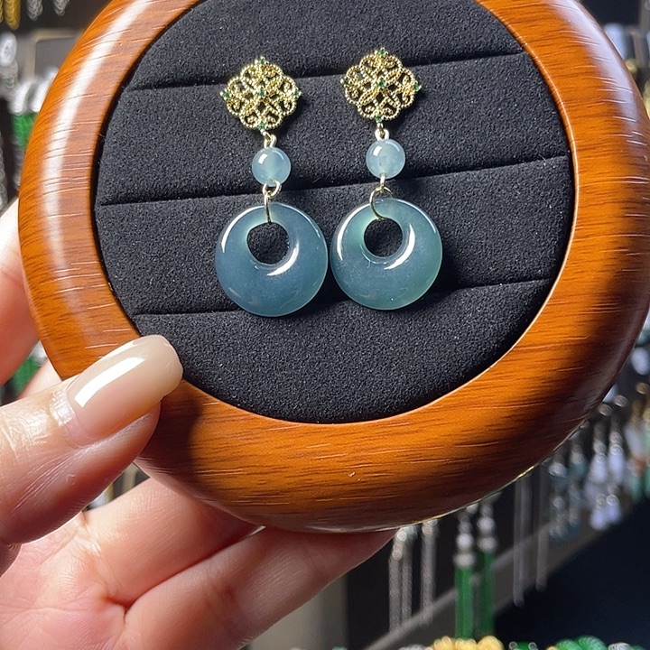 翡翠银S925镶嵌耳饰翡翠