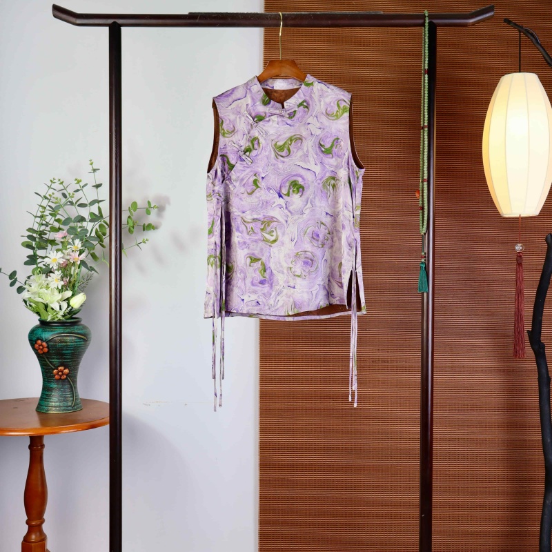 9523春夏香云纱上衣女夏季桑蚕丝奥黛新中式国风小衫无袖衬衫