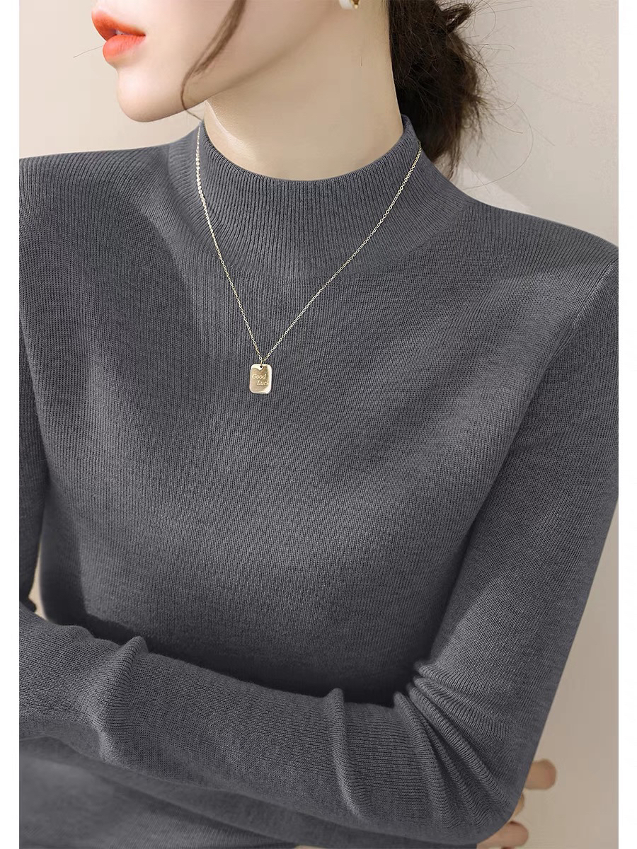 长袖冬季毛针织衫法式灰色针织衫百搭纯色城市机能风