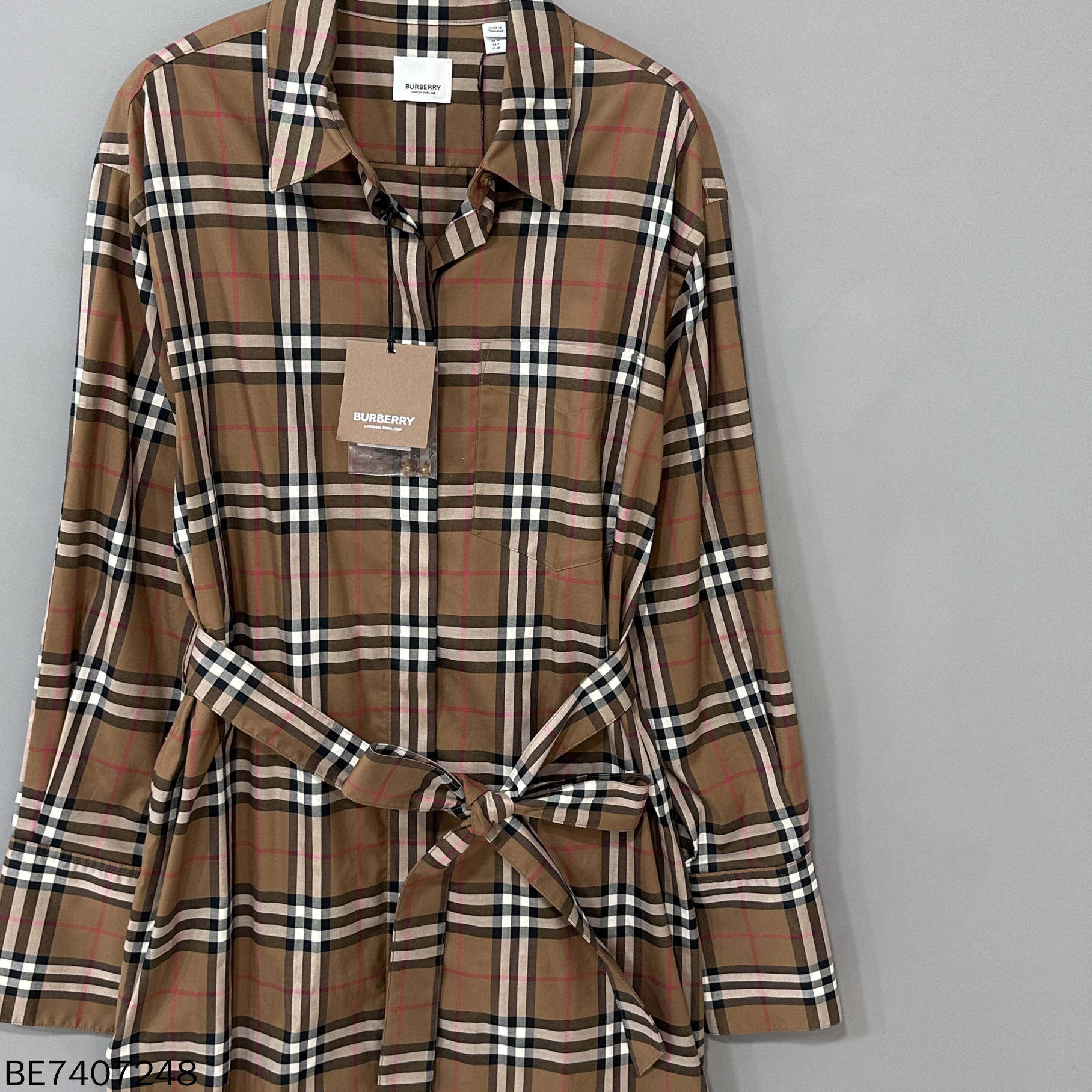 未使用 BURBERRY/博柏利 SS24格纹印花中长款连衣裙/UK10/07248