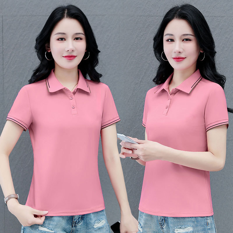 2025冰丝弹力垂顺防皱时尚休闲短袖POLO衫女夏款大码显瘦运动百搭