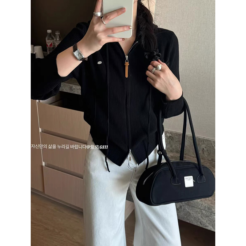 【黑色】3696开衫外套超柔软新款高品质连帽针织上衣