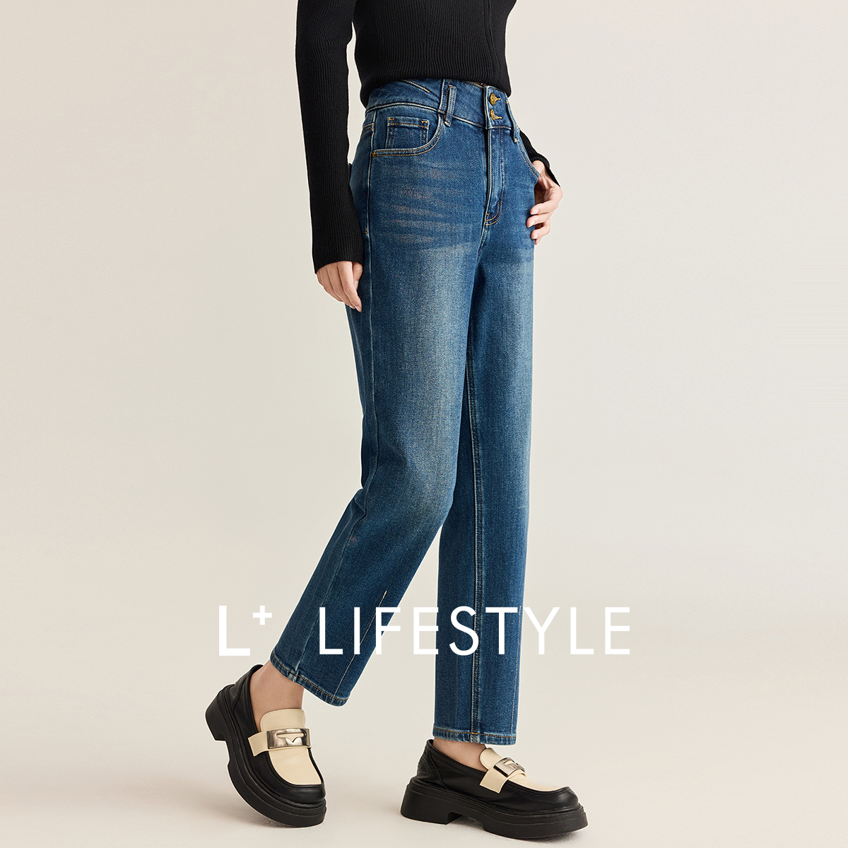 【谷邦L+】复古弹力牛仔裤女L3495902