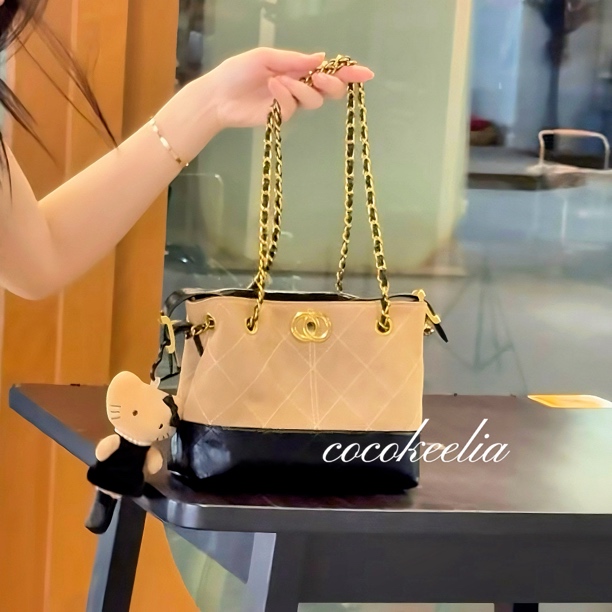 【韩系慵懒】复古高级感撞色麂皮绒托特包女2025新款斜挎单肩腋下包