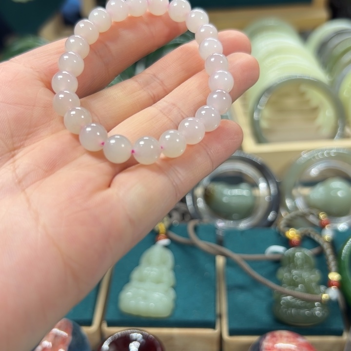 和田玉手链未镶嵌藕粉卡8