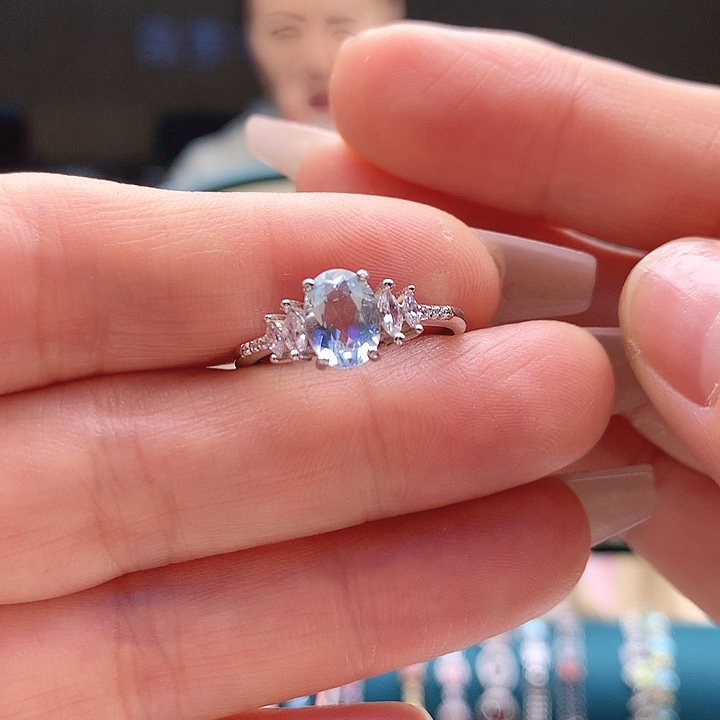 海蓝宝石戒圈银S925镶嵌