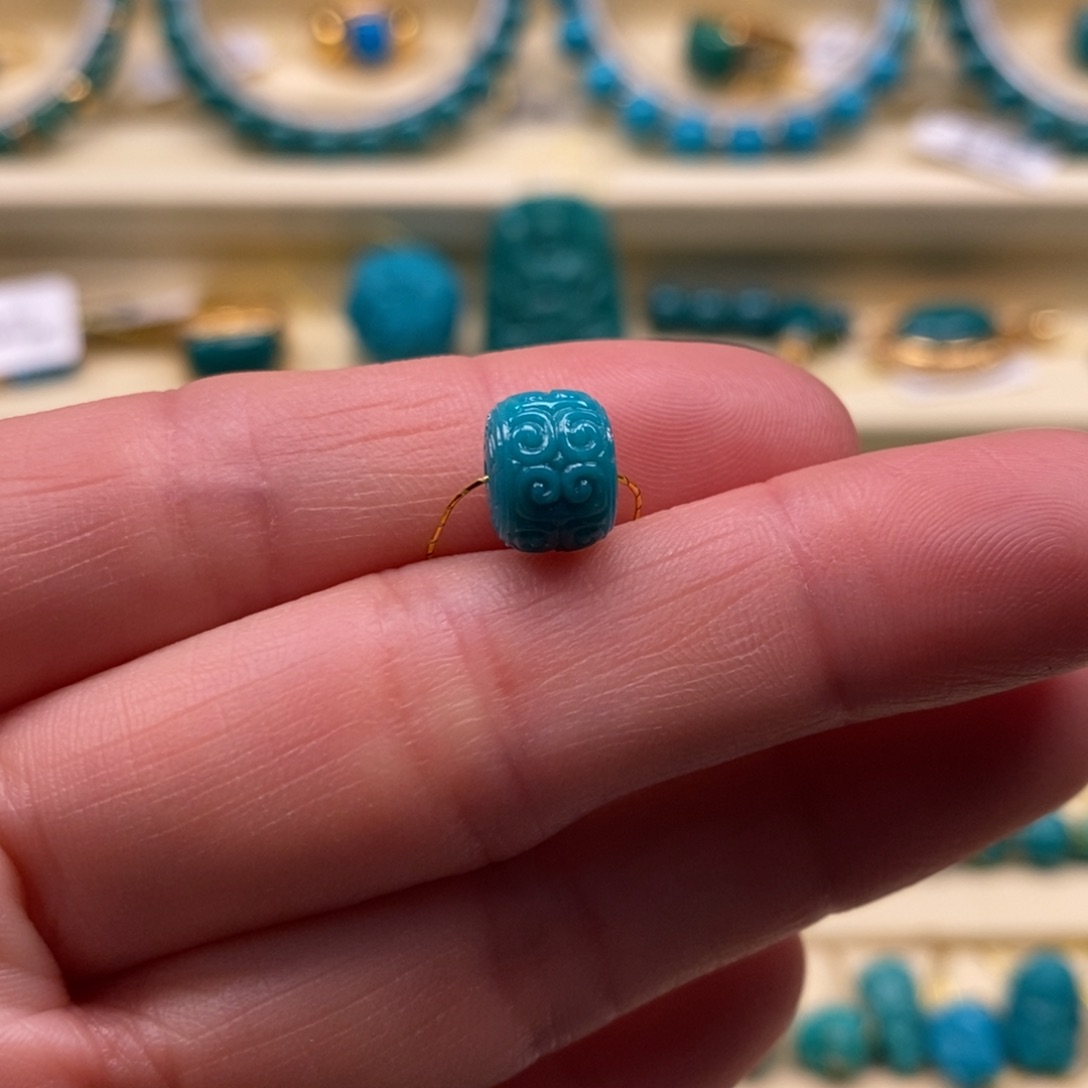 绿松石珠宝奇石未镶嵌直径8.6×6.7回纹老型