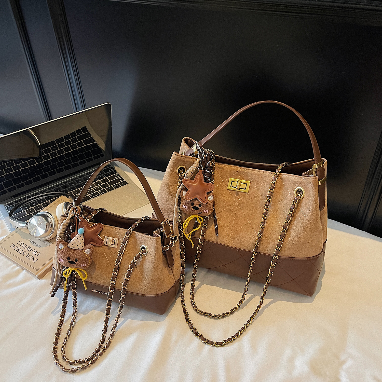 Aimitu2025新款简约复古风小众设计菱格链条洋气气质手提单肩包