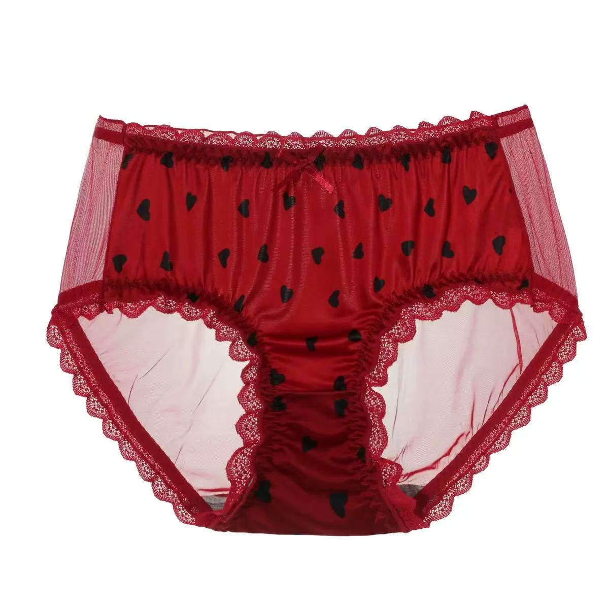 200斤红色纯欲风蕾丝高腰透气棉底裆大码女士三角内裤性感