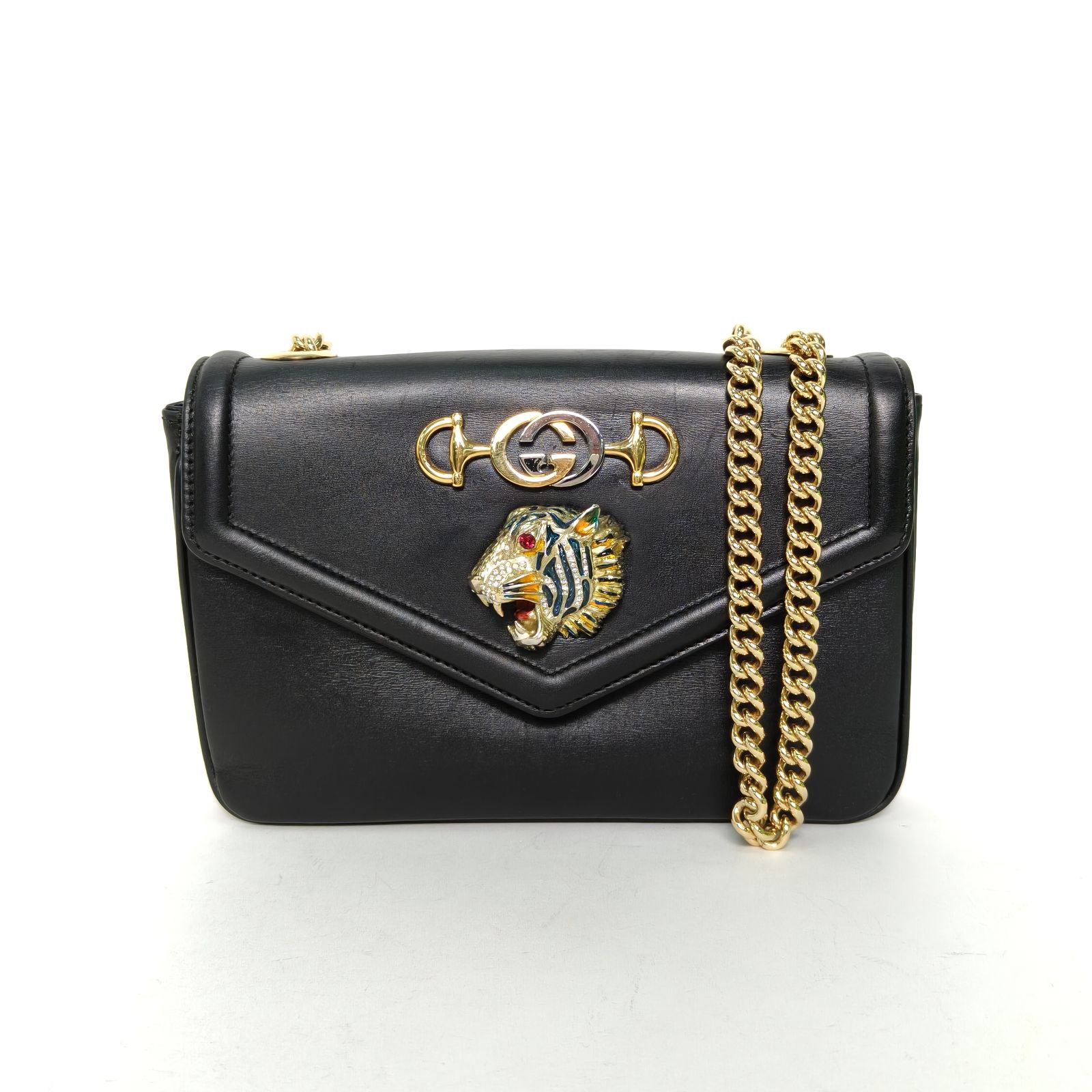 95新 GUCCI/古驰 小花Jerry活动双G 全皮 单肩斜挎包 小号 黑色 