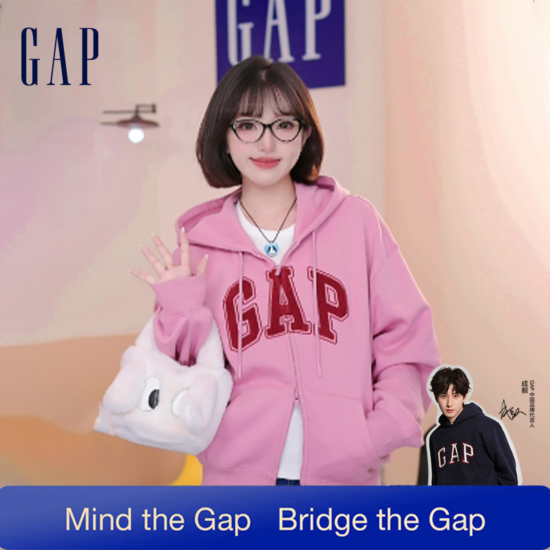 【成毅代言】Gap女装冬季连帽卫衣双拉链宽松短款休闲外套829621