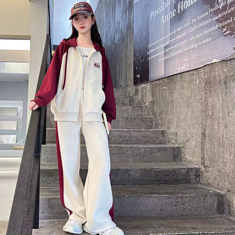 女童运动套装春秋款2025新款洋气儿童网红韩版休闲卫衣外套两件套