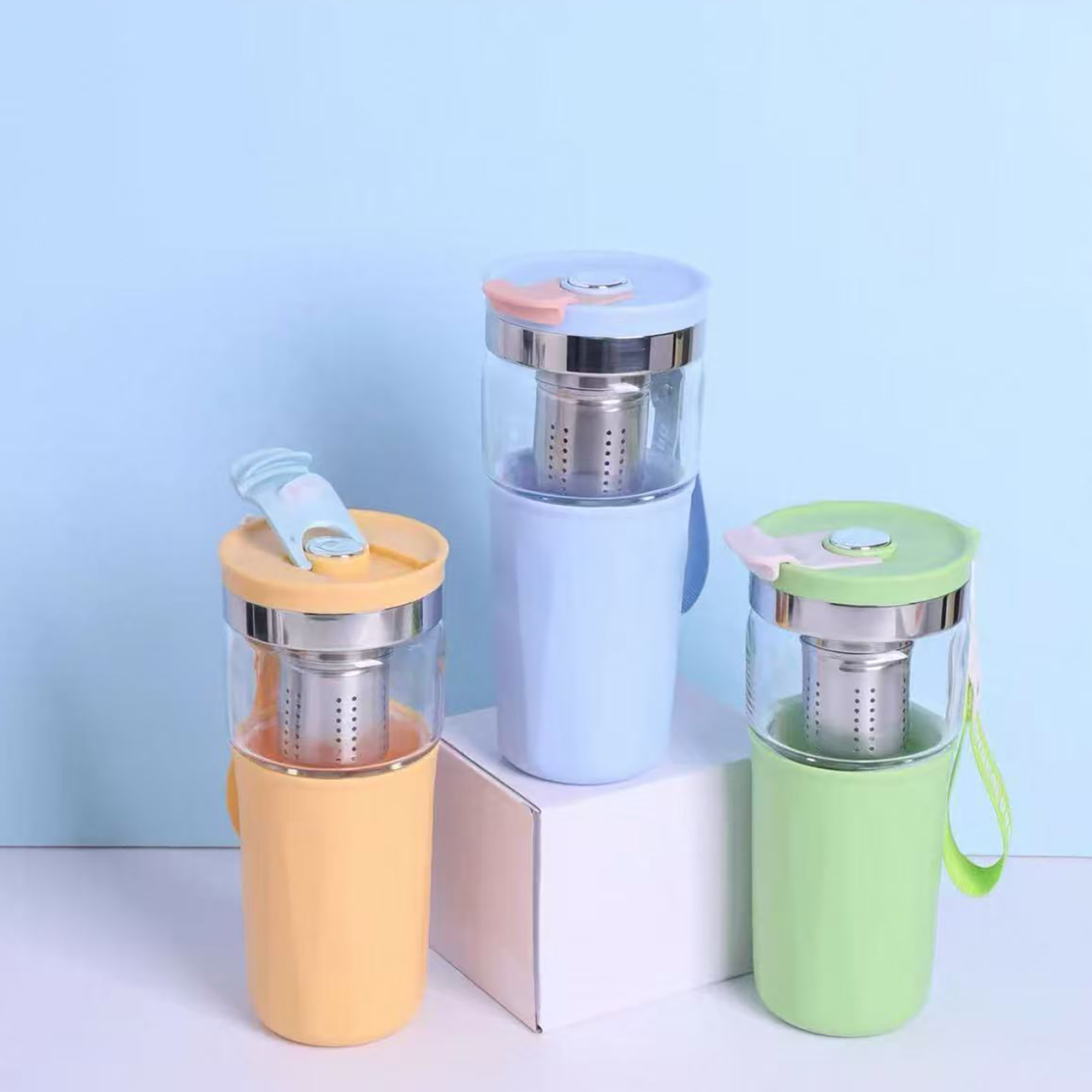 便携带提手茶水分离磁吸玻璃杯H464