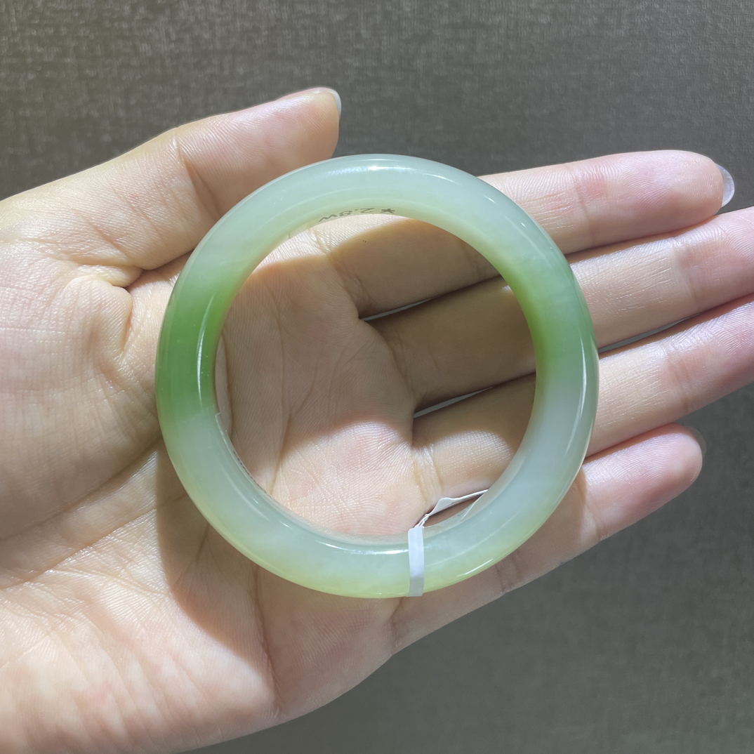 【國玉晓芸】0902和田玉手镯正装高货翠青双耳翠手镯50圈口