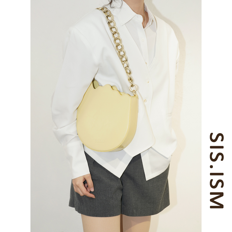 SISISM/姐妹主义牛皮马鞍包鳄鱼纹高级感女单肩手提包破茧包蛋壳