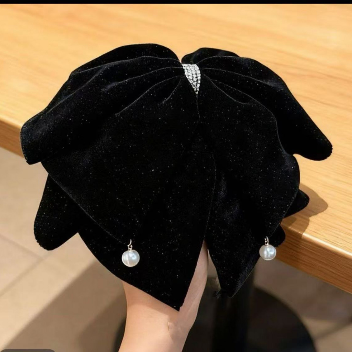 B-045丝绒抓夹女2025秋冬新款黑色蝴蝶结发饰高级感后脑勺马尾