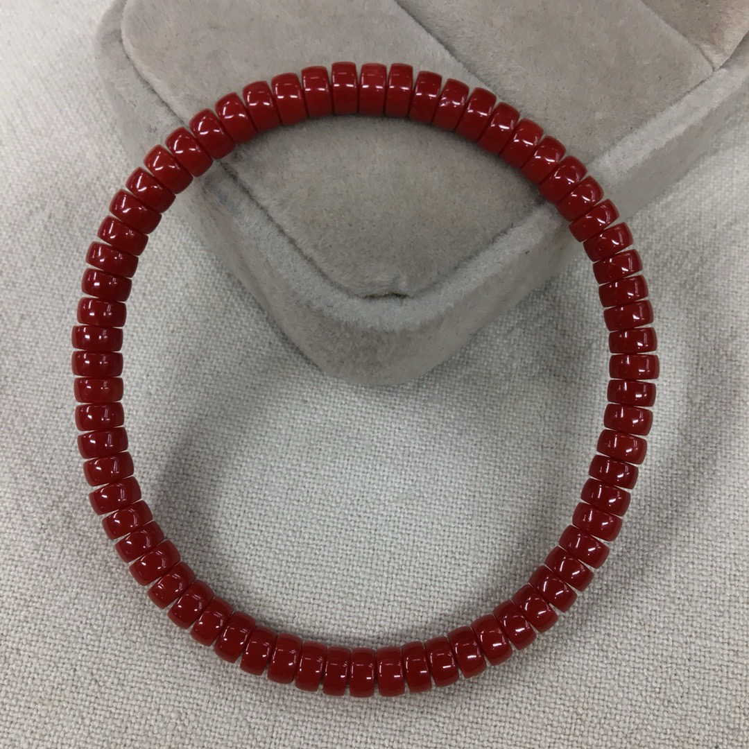 意大利沙丁红珊瑚直切药片手串4.6mm高品质深红色叠戴手链