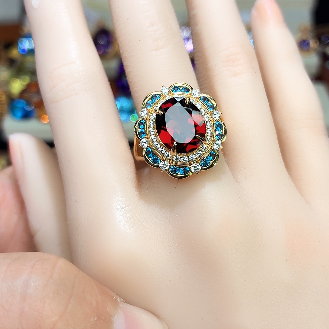 银S925镶嵌戒指石榴石