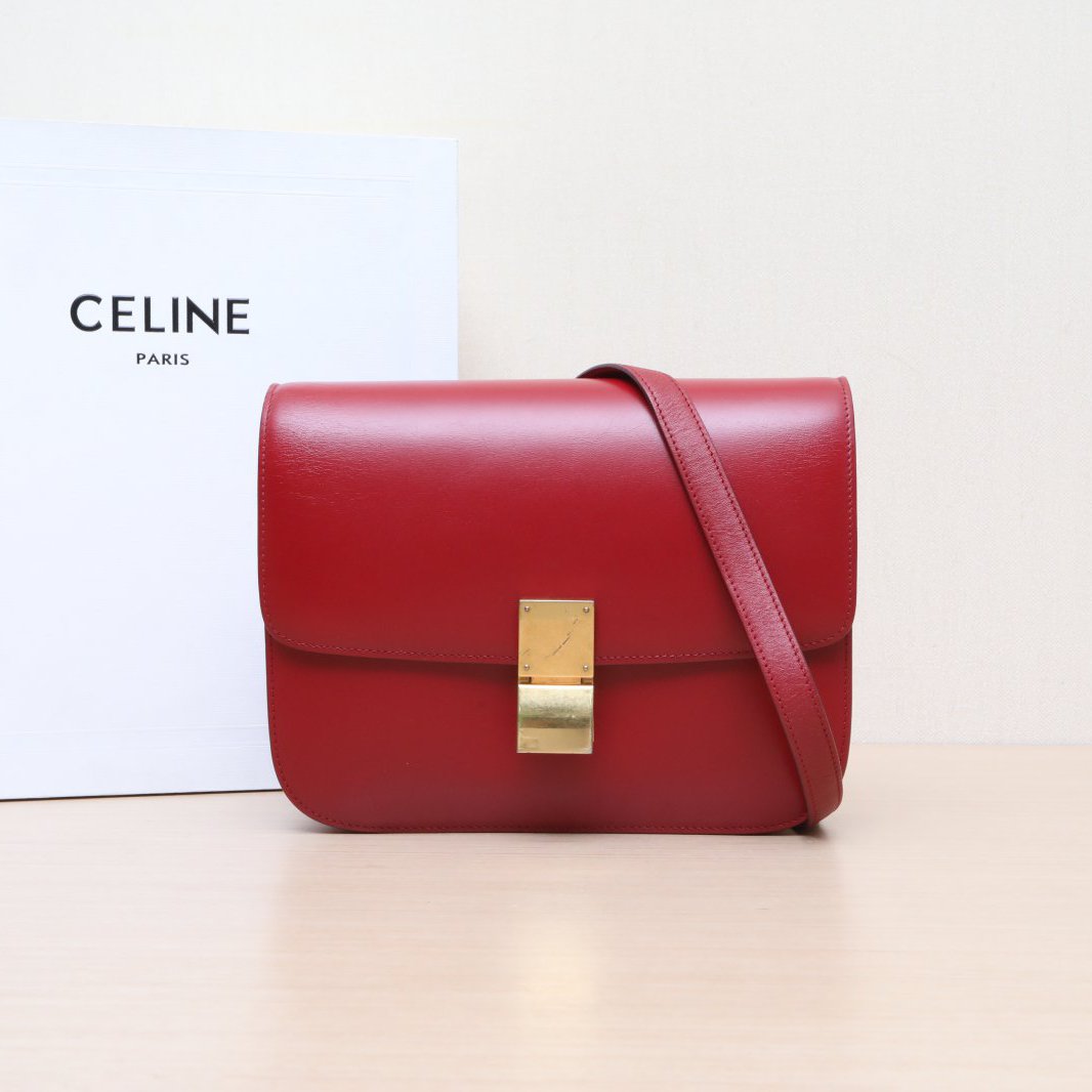 95新 Celine/思琳 小花Jerry活动Classic Box 中号 红色 金扣