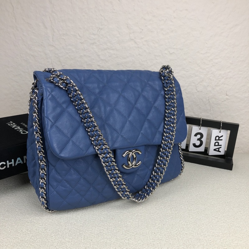 95新 Chanel/香奈儿 琉璃蓝滚边链CF机场包底长32 15开