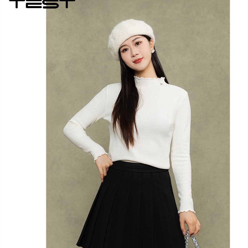 她之蝶25长袖木耳边袖时尚毛针织衫女针织修身毛衣1254113