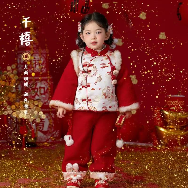 现货【千禧】SC737女童冬季新中式夹棉加厚棉衣外套裤子国风拜年服