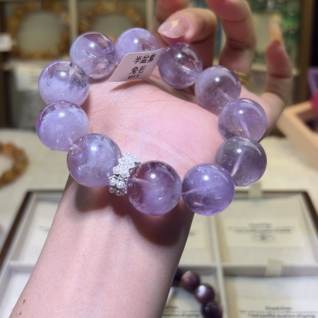 水晶手链未镶嵌?****?48小时鉴赏（紫兔毛18m）9折
