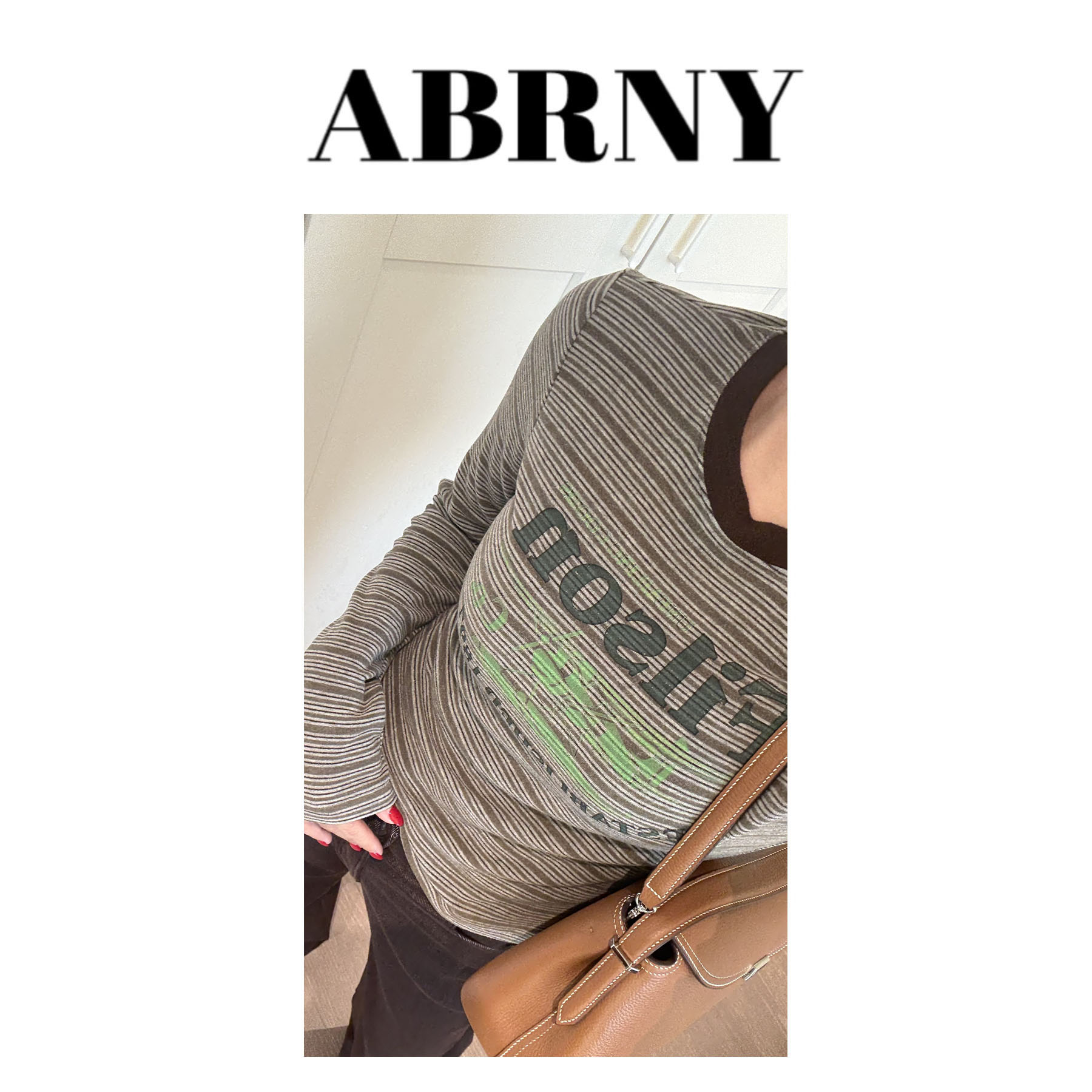 许小黑【呈现轻松】加绒字母设计拼色条纹松弛感长袖T恤8775-1