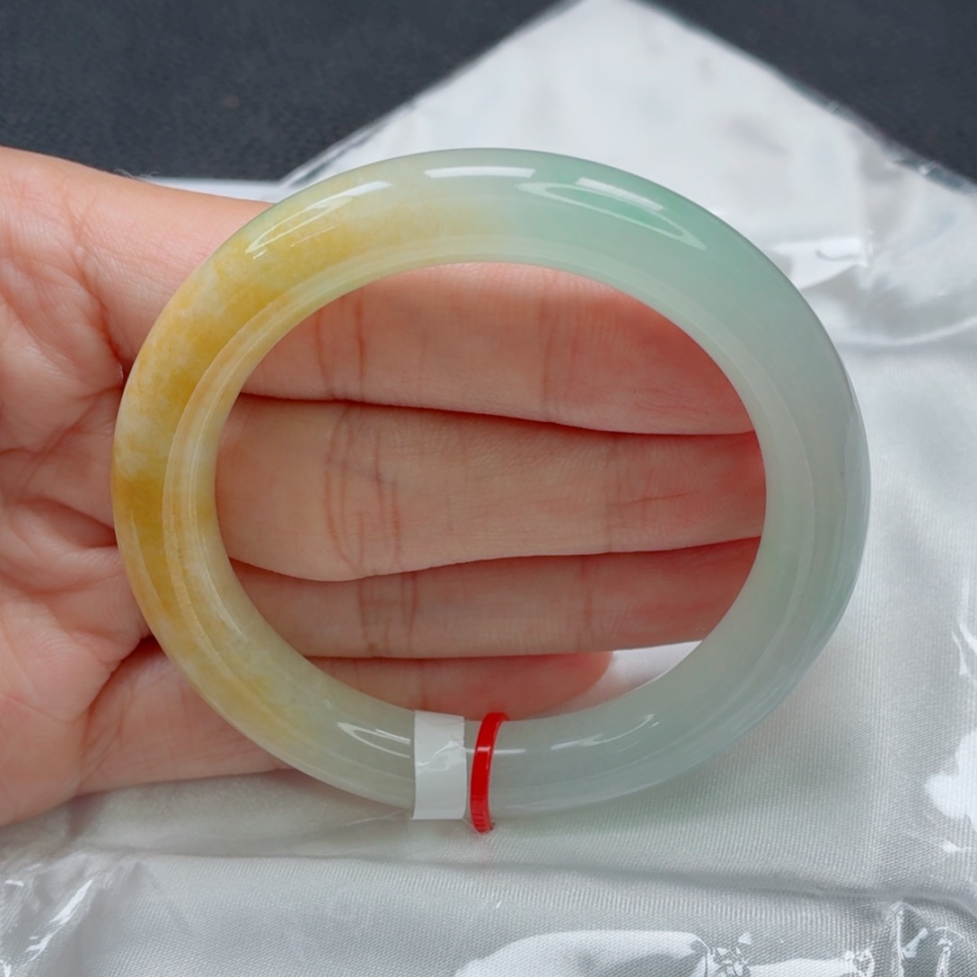 翡翠手镯未镶嵌冰晴起光黄加绿019