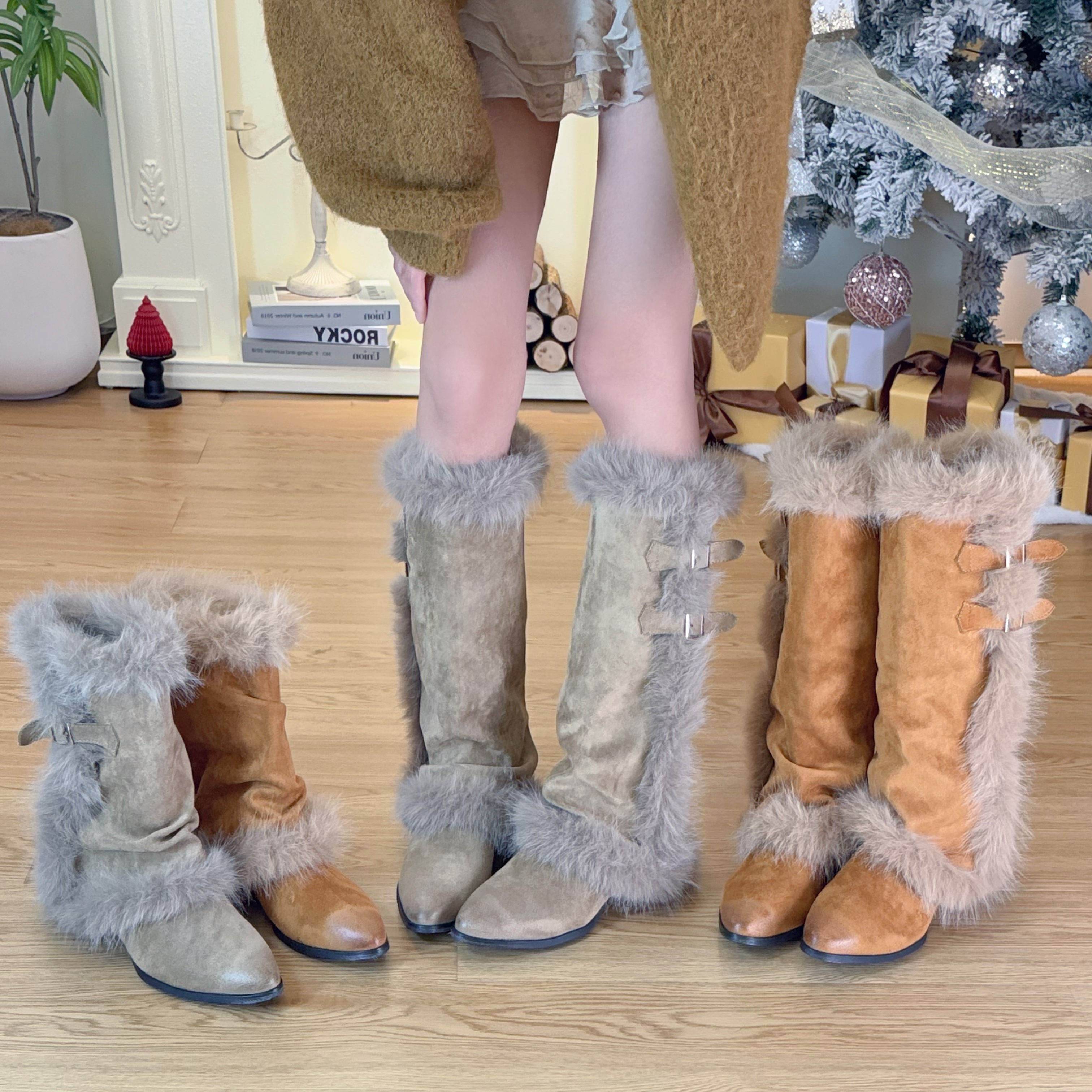 2025年冬季新款长筒靴雪地靴女加绒尖头高筒靴靴子保暖冬季棉鞋女