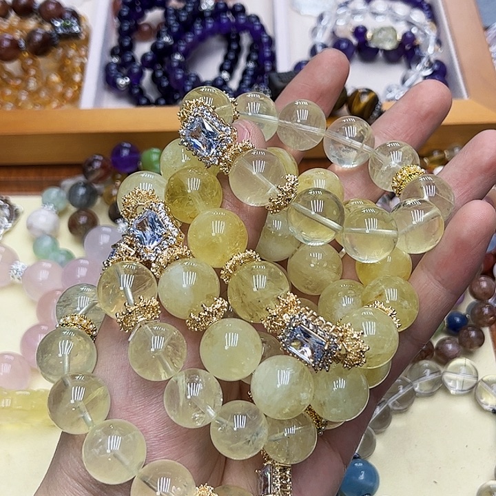 水晶手链银S925镶嵌柠檬黄