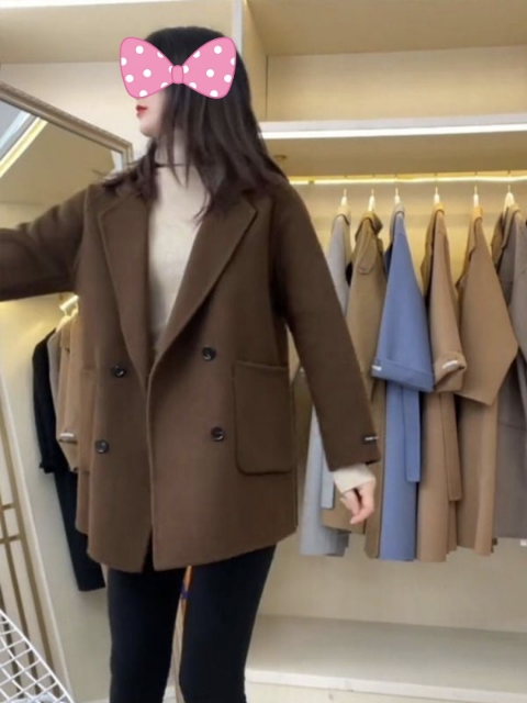 欧洲2025春季新款韩版简约休闲修身显瘦小个子中长款毛呢外套女