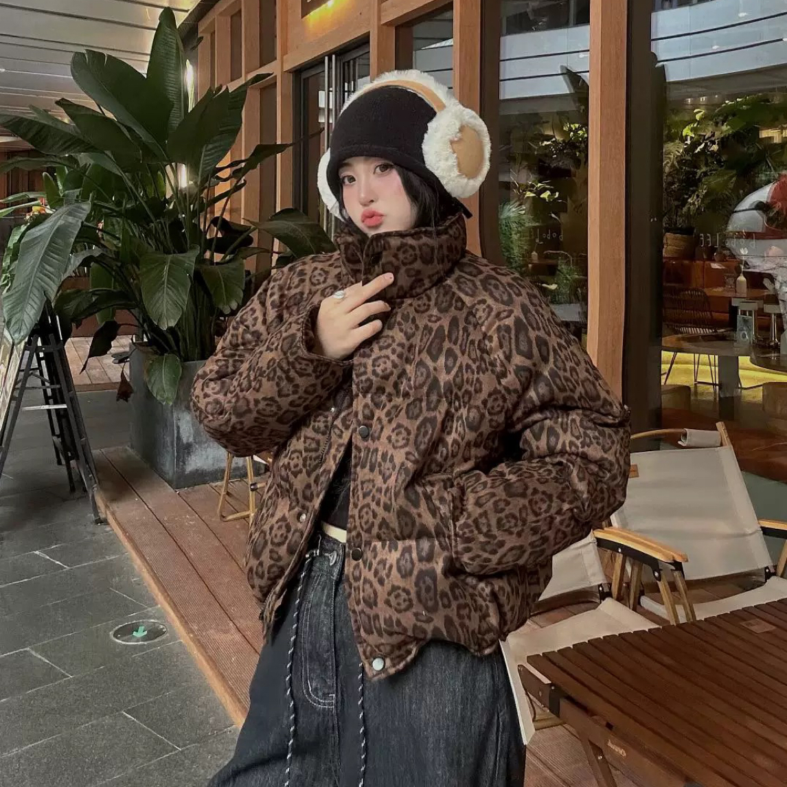 8863 豹纹立领防寒外套A8-2