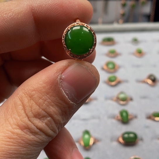 和田玉（碧玉）戒指银S925镶嵌