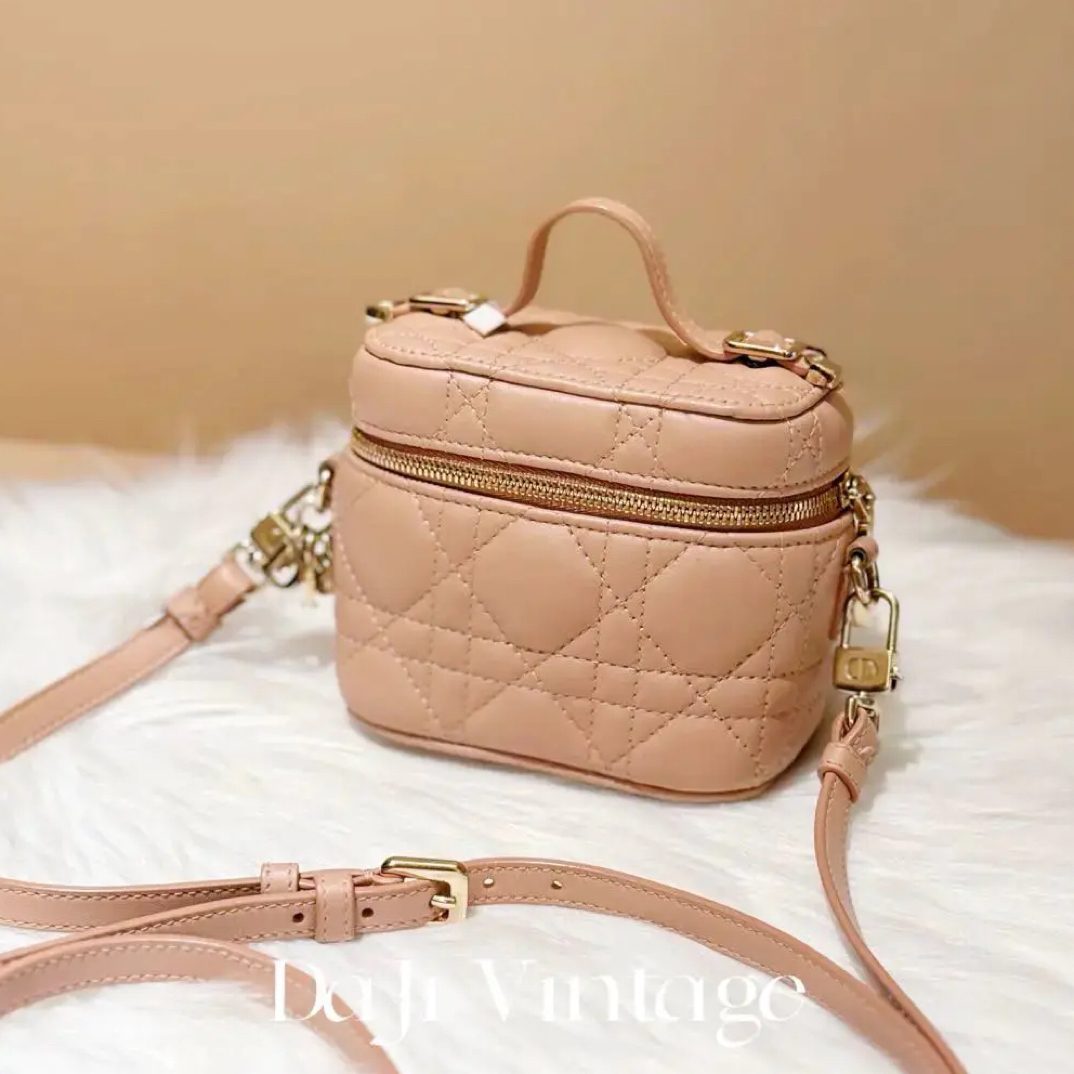 99新 DIOR/迪奥 2大吉中古/Dior迪奥粉色藤格纹小盒子斜挎包